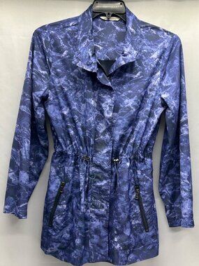 Soft Surroundings Women's Anorak Jacket S Blue Sea Mist Marbled Cinch Waist Full